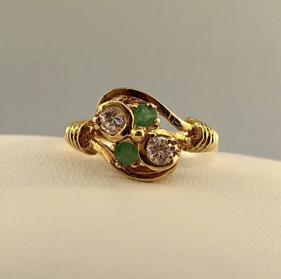 Vintage 18K Yellow Gold Cubic Zirconia Emerald An… - image 7
