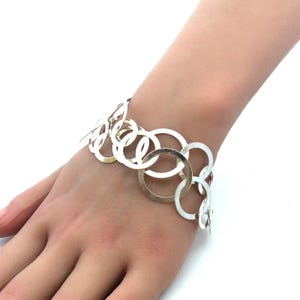 Designer Karizia SPA Italy Sterling Silver Round Link Modernist Chain Bracelet
