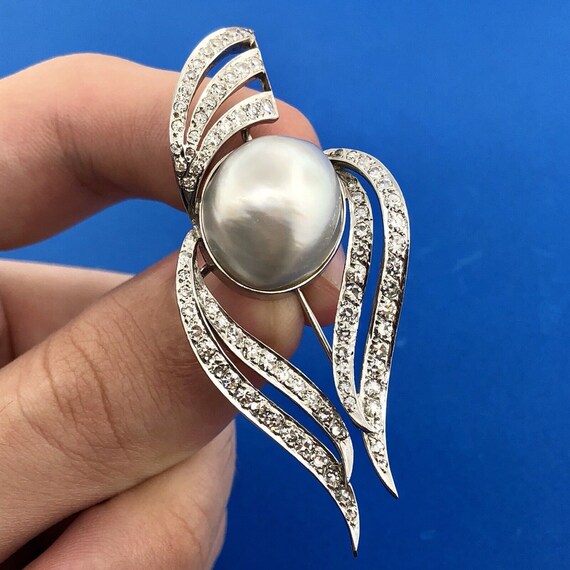 Art Deco 18K White Gold Diamond Gray Mabe Pearl D… - image 5