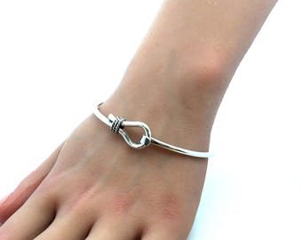 Estate 925 Sterling Silver Lasso Rope Hook Bangle Bracelet