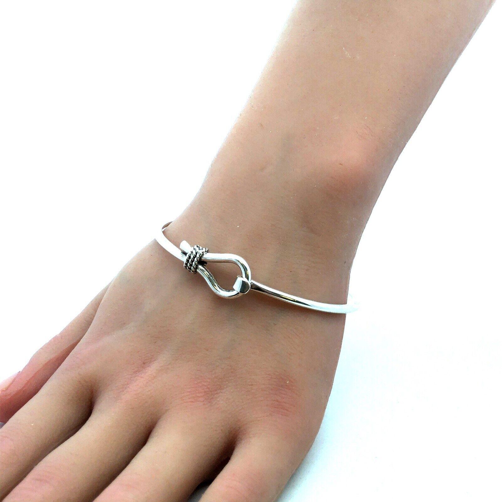 Sterling Silver Bangle With Hook Clasp 925 Thin Elegant