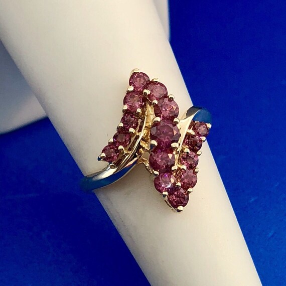 10K Yellow Gold Pink Tourmaline Bypass Cluster Co… - image 1