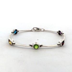 Estate 925 Sterling Silver Multicolor Round Cubic Zirconia Tennis Bracelet