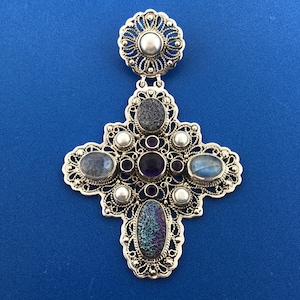 Designer Nicky Butler NB 925 Sterling Silber Multi Gem Filigrane Kreuz Anhänger