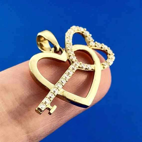 Designer 10K Yellow Gold Diamond Key To My Heart … - image 5