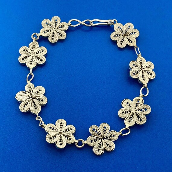 Retro 925 Sterling Silver Vermeil Two Toned Filigree Daisy Flower