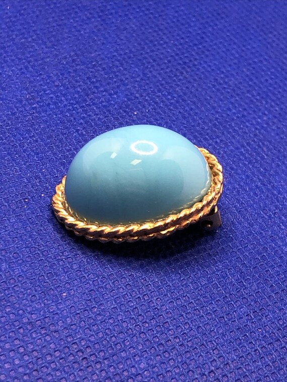 Kenneth Jay Lane Gold Tone Faux Turquoise Oval Ca… - image 3