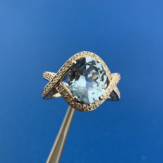 Stunning Sterling Silver Blue Topaz Solitaire CZ … - image 1