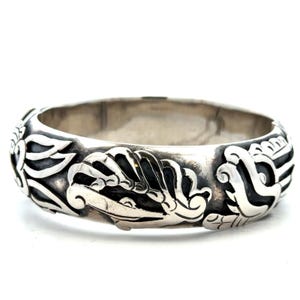 Taxco Mexico 925 Sterling Silver Mayan Dragon Serpent Hinged Bangle Bracelet
