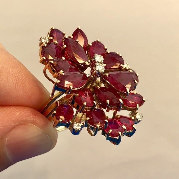 Exquisite Vintage 14K Yellow Gold Ruby Diamond Cl… - image 6
