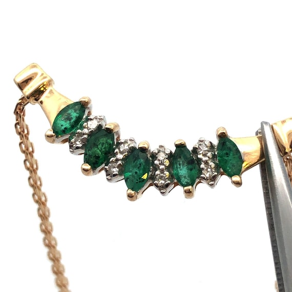 Designer 14K Yellow Gold Marquise Emerald Round D… - image 1