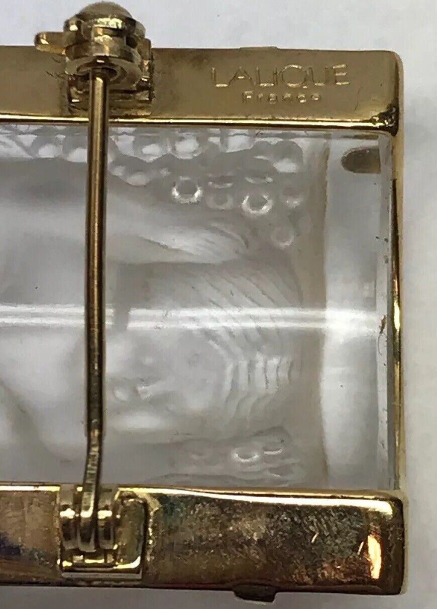 Vintage LALIQUE Gold Tone Frosted Carved Art Glass Infant Angel