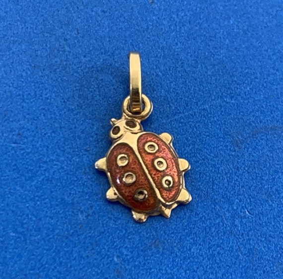 14K Yellow Gold Red Enamel Lady Bug Insect Charm … - image 3
