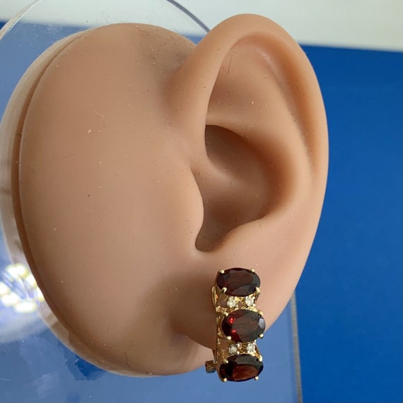 Vintage Garnet Diamond Huggie Stud Earring Pair - image 5