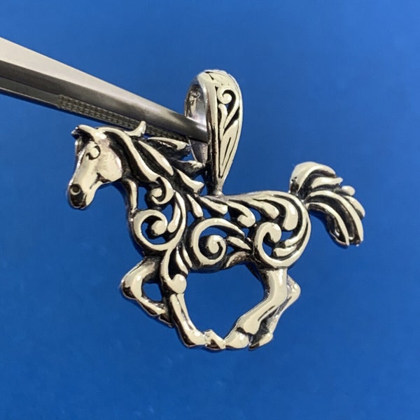 Kabana 925 Sterling Silver Open Work Scroll Running Horse Pendant