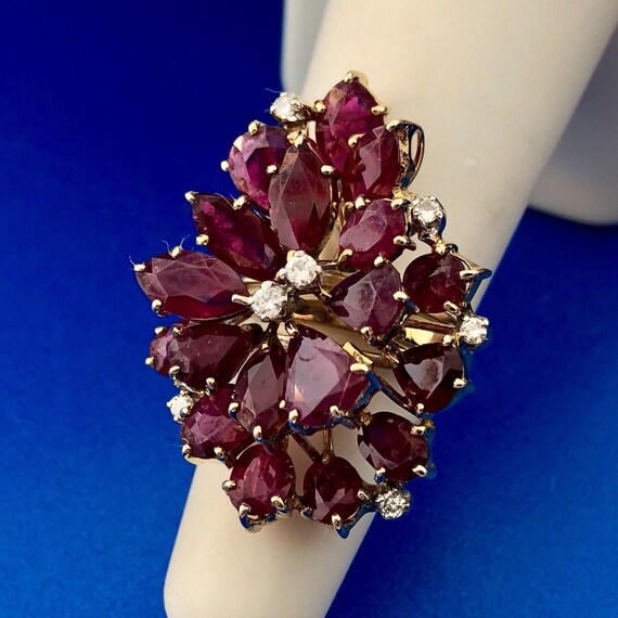 Exquisite Vintage 14K Yellow Gold Ruby Diamond Cl… - image 3