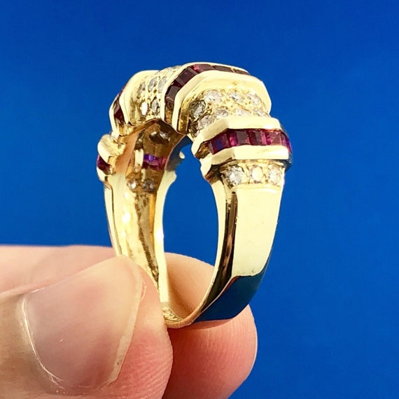 Modern 14k Yellow Gold Diamond & Ruby Cocktail Ri… - image 7