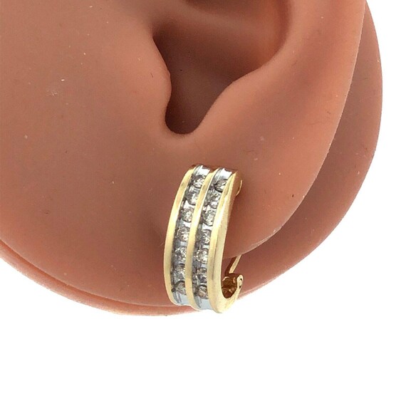 Designer 14K Yellow Gold Channel Set Diamonds Oval Drop Stud Hoop