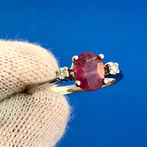 Vintage 14K White Gold Oval Ruby Solitaire Diamon… - image 1