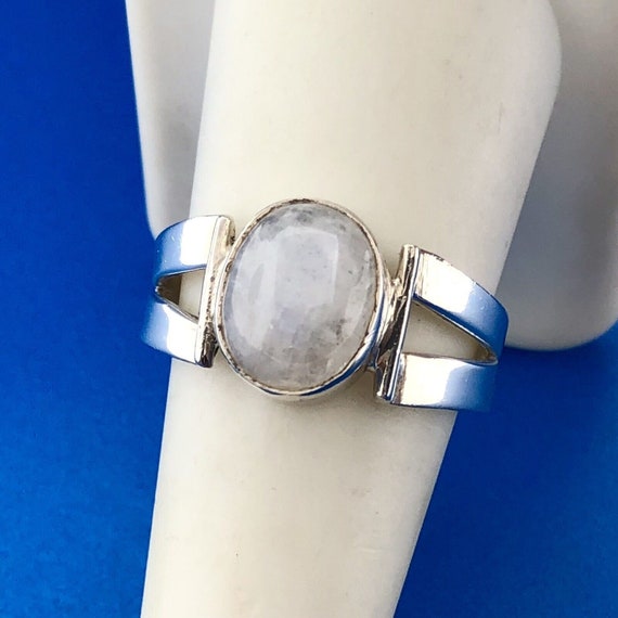 Retro 925 Sterling Silver Oval Moonstone Cabochon… - image 1