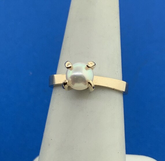 Designer 10K Yellow Gold Pearl Solitaire Size 6.5… - image 3