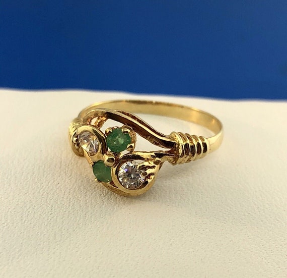 Vintage 18K Yellow Gold Cubic Zirconia Emerald An… - image 6