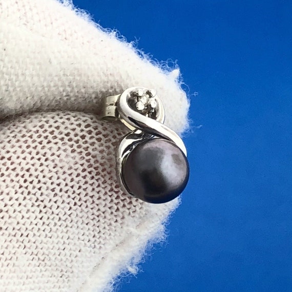 14k White Gold Black Pearl Diamond Modernist Swir… - image 5