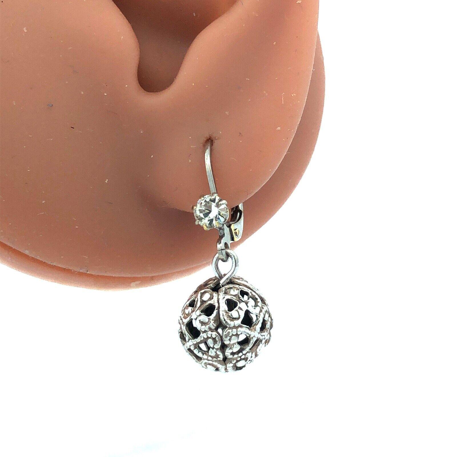 Vintage 925 Sterling Silver Round Cubic Zirconia Ball Dangle