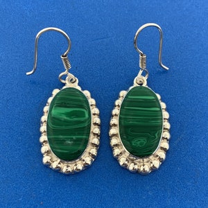 Vintage Taxco Mexico Designer Sterling Silber 925 Malachit Statement Ohrringe