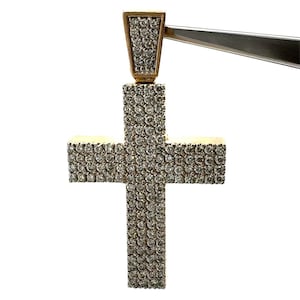 Estate 10k Yellow Gold Sparkling Large White Diamond Cross Statement Pendant