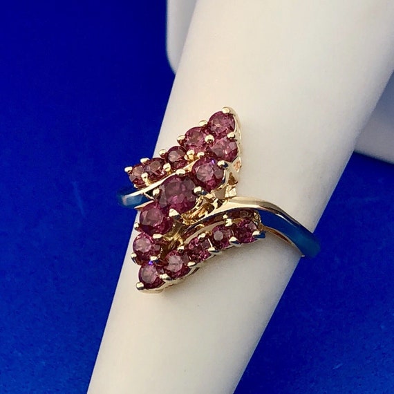 10K Yellow Gold Pink Tourmaline Bypass Cluster Co… - image 3