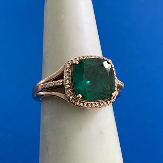 14K Rose Gold Princess Cut Emerald Pave Diamond H… - image 5