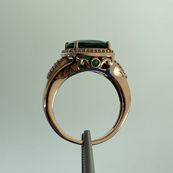 14K Rose Gold Princess Cut Emerald Pave Diamond H… - image 7