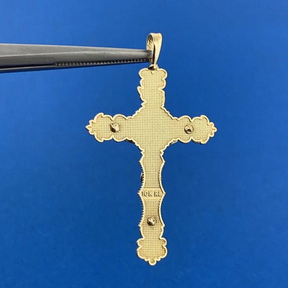 Designer 10K Yellow Gold Textured Crucifix Cross … - image 4