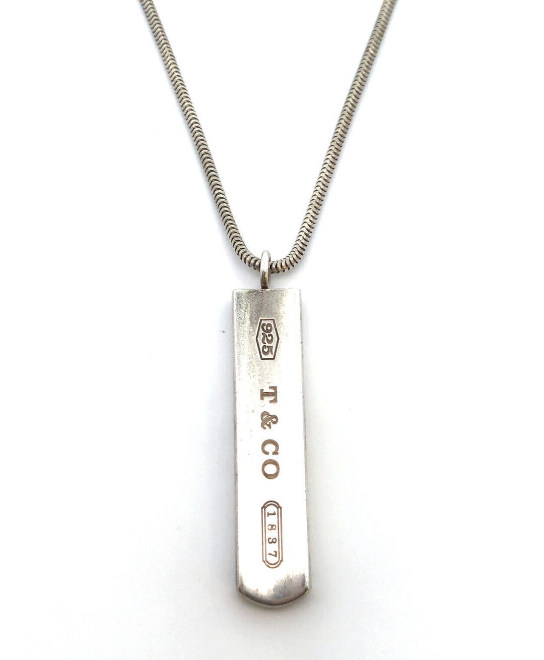 Designer Tiffany Co. 1837 925 Sterling Silver Bar Pendant Snake Chain Necklace Etsy