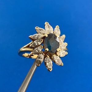 Vintage 18K Yellow Gold Topaz with Diamond Accented Statement Cocktail Ring