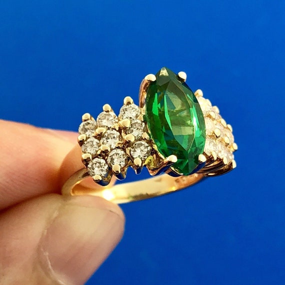 Designer 14K Yellow Gold Lab Created Emerald Diam… - image 7