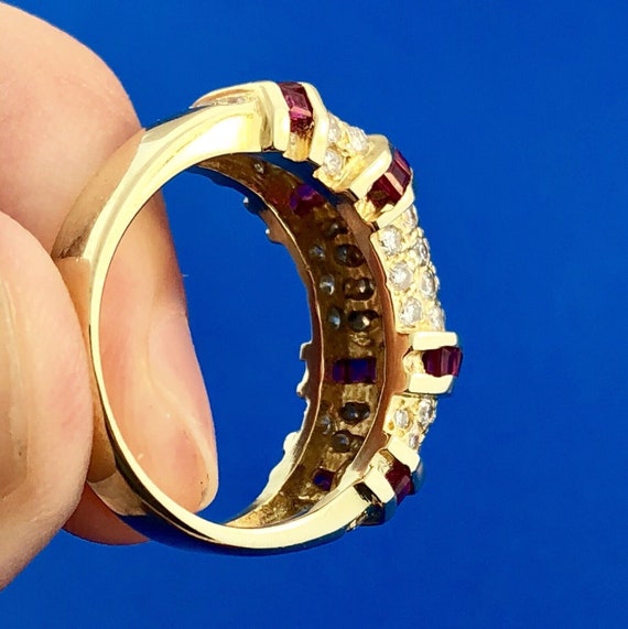 Modern 14k Yellow Gold Diamond & Ruby Cocktail Ri… - image 9