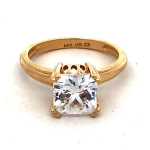 Diamonique 14K Yellow Gold Princess Cut Cubic Zirconia CZ Engagement Ring