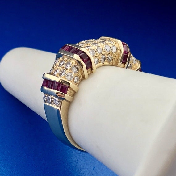 Modern 14k Yellow Gold Diamond & Ruby Cocktail Ri… - image 4