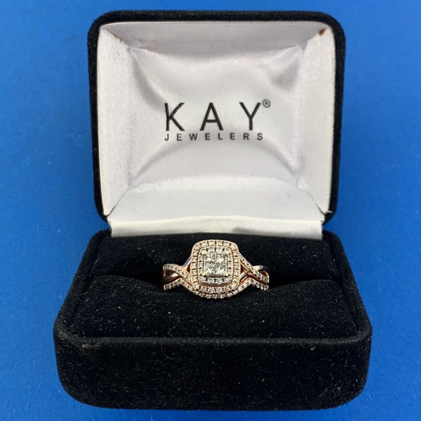 Kay Jewelers Halo Diamond Engagement Ring with Rose Gold accents size 8 |  eBay