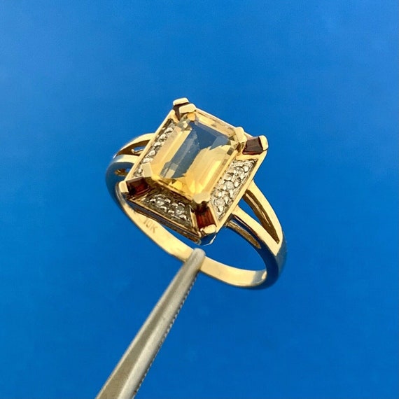 Designer 10K Yellow Gold Citrine Garnet Diamond N… - image 2