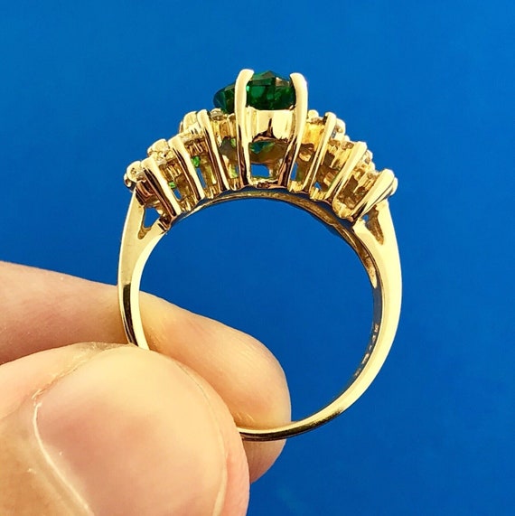 Designer 14K Yellow Gold Lab Created Emerald Diam… - image 8