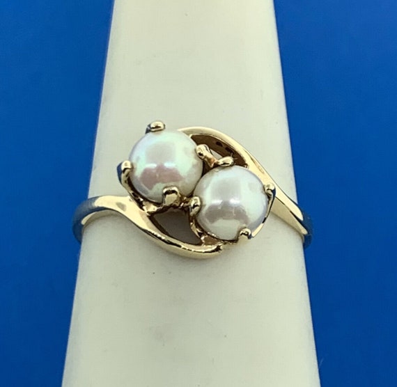 10K Yellow Gold Pearl Duo Bypass Cocktail Ring - image 3