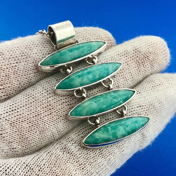 Stunning Sterling Silver 925 Cabochon Turquoise 1… - image 2