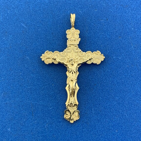 Designer 10K Yellow Gold Textured Crucifix Cross … - image 6