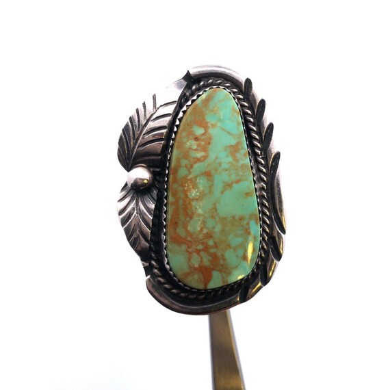 Vibrant Native American Navajo Turquoise & Amethyst Sterling Silver Signed Ring Vibrant Native American Navajo Turquoise & Amethyst Sterling Silver Signed Ring