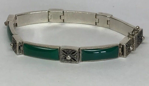 Art Deco Sterling Silver 925 Green Resin Marcasit… - image 1
