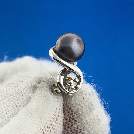 14k White Gold Black Pearl Diamond Modernist Swir… - image 7