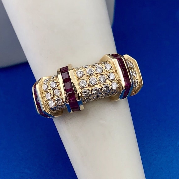 Modern 14k Yellow Gold Diamond & Ruby Cocktail Ri… - image 2